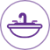 Un icono circular morado con un dibujo lineal de una pila y un grifo en su interior para representar un fregadero.